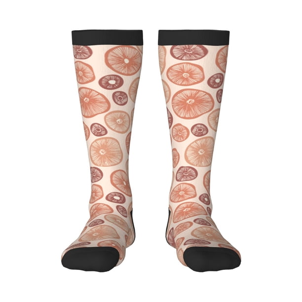 Fotbe Mushrooms2 Calcetas Divertidas Estampadas para Hombre y Mujer, Calcetas de Algodón hasta la Rodilla para Caminar, Correr, Enfermería y Embarazo