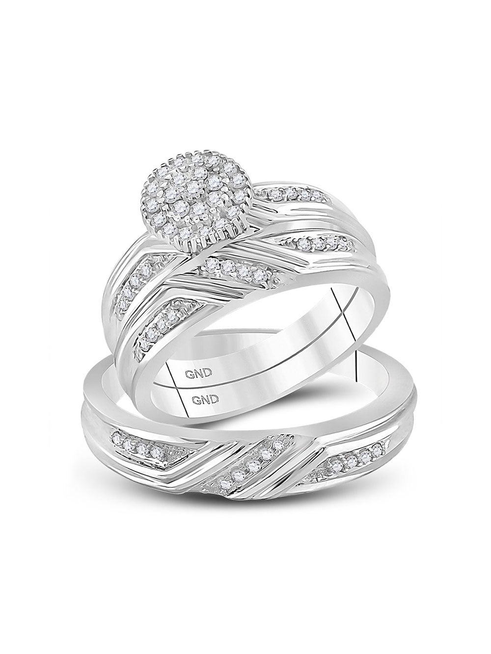 AA Jewels Solid 14k White Gold His and Hers Round Diamond Cluster