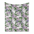 thumbnail image 1 of Natural Soft Flannel Fleece Throw Blanket, Botanic Theme Rabbits Pattern in Roses and Leaves Motifs, Cozy Plush for Indoor and Outdoor Use, 50" x 70", Baby Pink Pastel Purple, by Ambesonne, 1 of 6