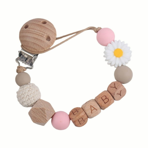 Flower Pacifier Clip Silicone Bead Baby Pacifier Holder For Girls Boys Secure Teether Toy With Lollipop Design Beadless Silicone Attachment For Stroller