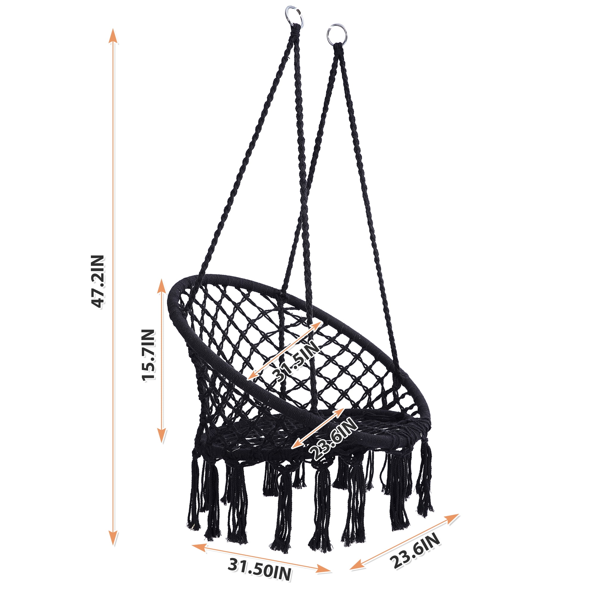 Yoneston Bahia Macrame Hammock Chair Rope Boho Hanging Swing Chair for Outdoor Indoor, Black
