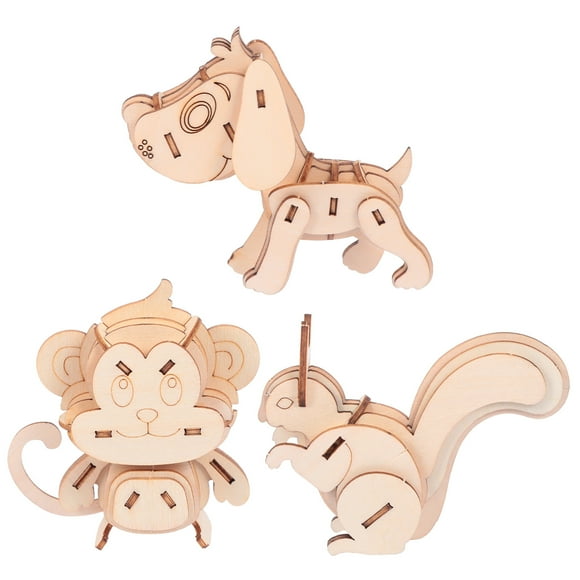 FRCOLOR Crafts Puzzle 3 Pcs 3D Wood Animal Puzzle Model Kit Toys Educational Puzzles Squirrel Puzzle,7.87"X5.91"X0.08"