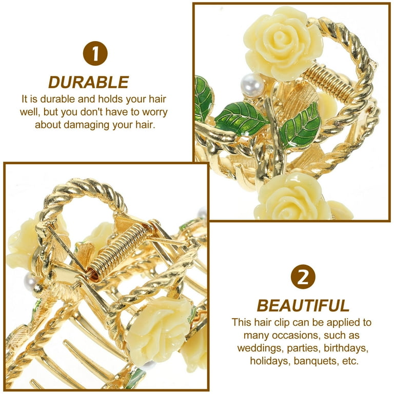 SEWCHICS 1Pcs Large Size Rose Hair Claw Clip Yellow Metal  display picture 3