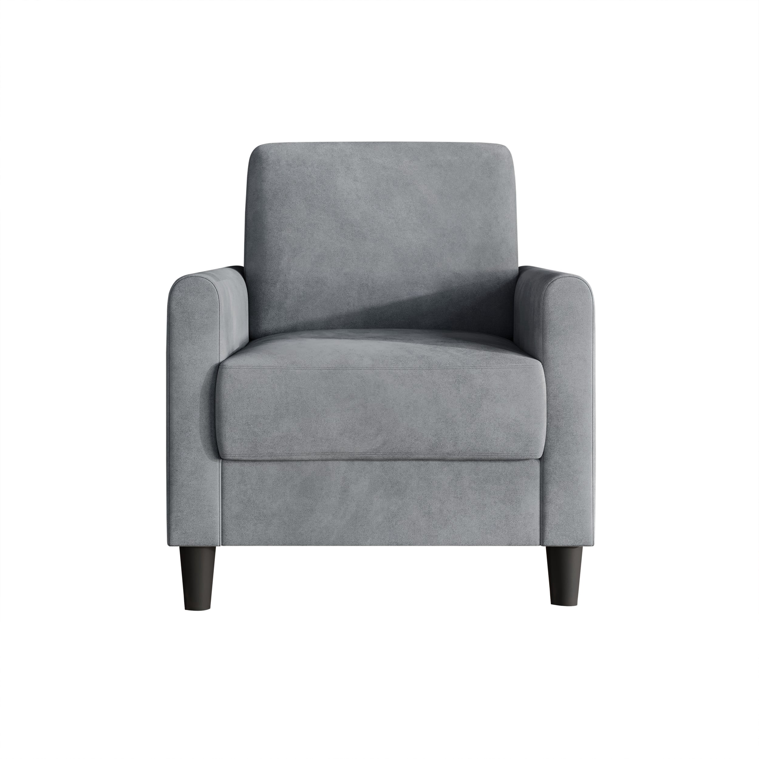 Home Design Goliad Velvet Armchair with Pocket Spring, Soft Cushions, Clean Lines Design, Gray