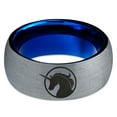 thumbnail image 2 of Tungsten Legendary Mythical Unicorn Band Ring 8mm Men Women Comfort Fit Blue Dome Brushed Gray Polished, 2 of 4