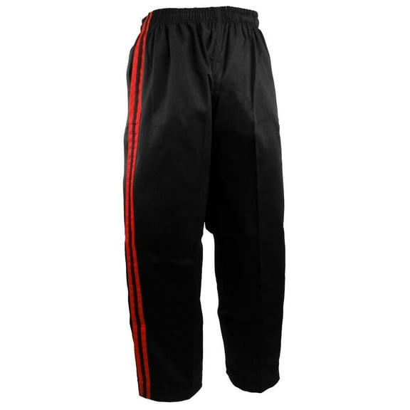 Karate Taekwondo Pants Demo Team Black with 2 Red Stripes Pants Freestyle Competition Martial Arts (#0)