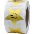 thumbnail image 2 of Pegatinas de estrella dorada con cara sonriente, etiquetas de papel metálico, pegatinas de recompensas para maestros y niños, 1,5 pulgadas, 500 etiquetas adhesivas por rollo., 2 of 5