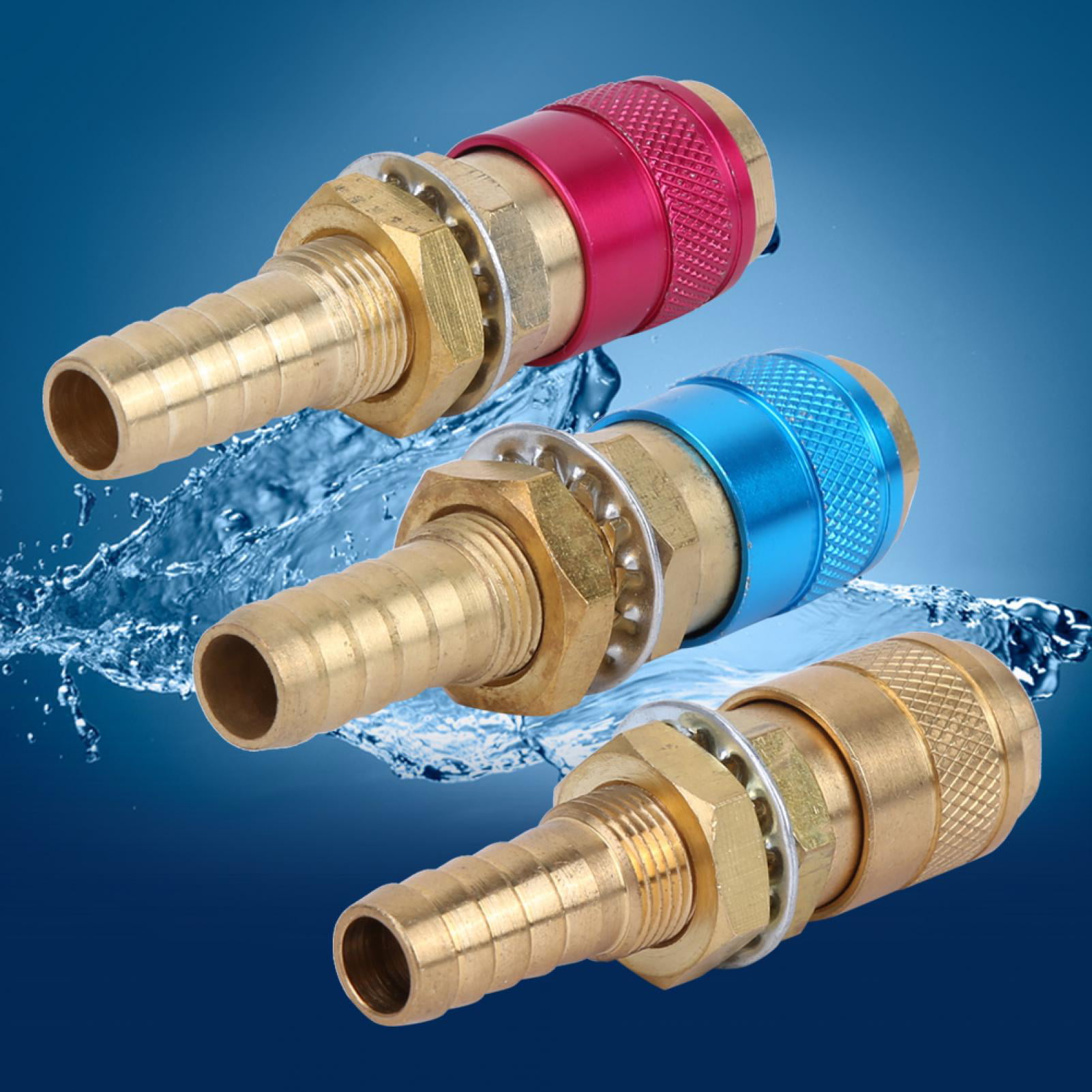Quick Connectors 3pcs M10 Welding Torch Quick Connector Red+Yellow+Blue Water Cooled & Gas Adapter Quick Connector Fitting For TIG Welding Torch
