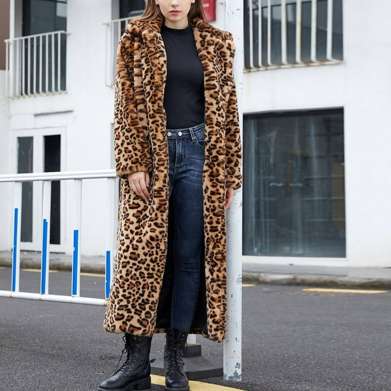 DeHolifer Womens Winter Coats Leopard Print Fleece Cardigan