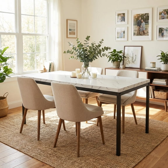 Homy Casa California San Francisco Modern White Marble Dining Table 150x75x75cm