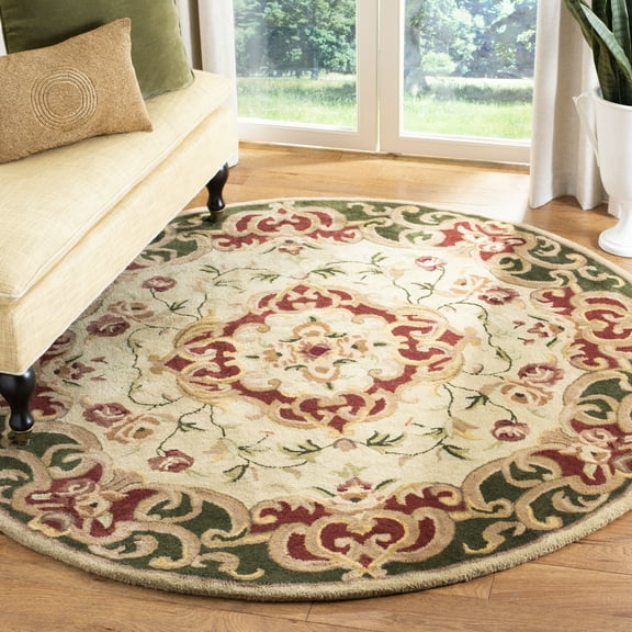 SAFAVIEH Classic Chedomir Floral Wool Area Rug, Ivory/Green, 3'6" x 3'6" Round