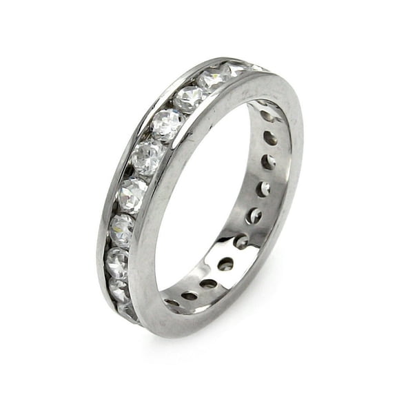 Clear Channel Set Cubic Zirconia Classic Stackable Eternity Ring Rhodium Plated Sterling Silver Size 5