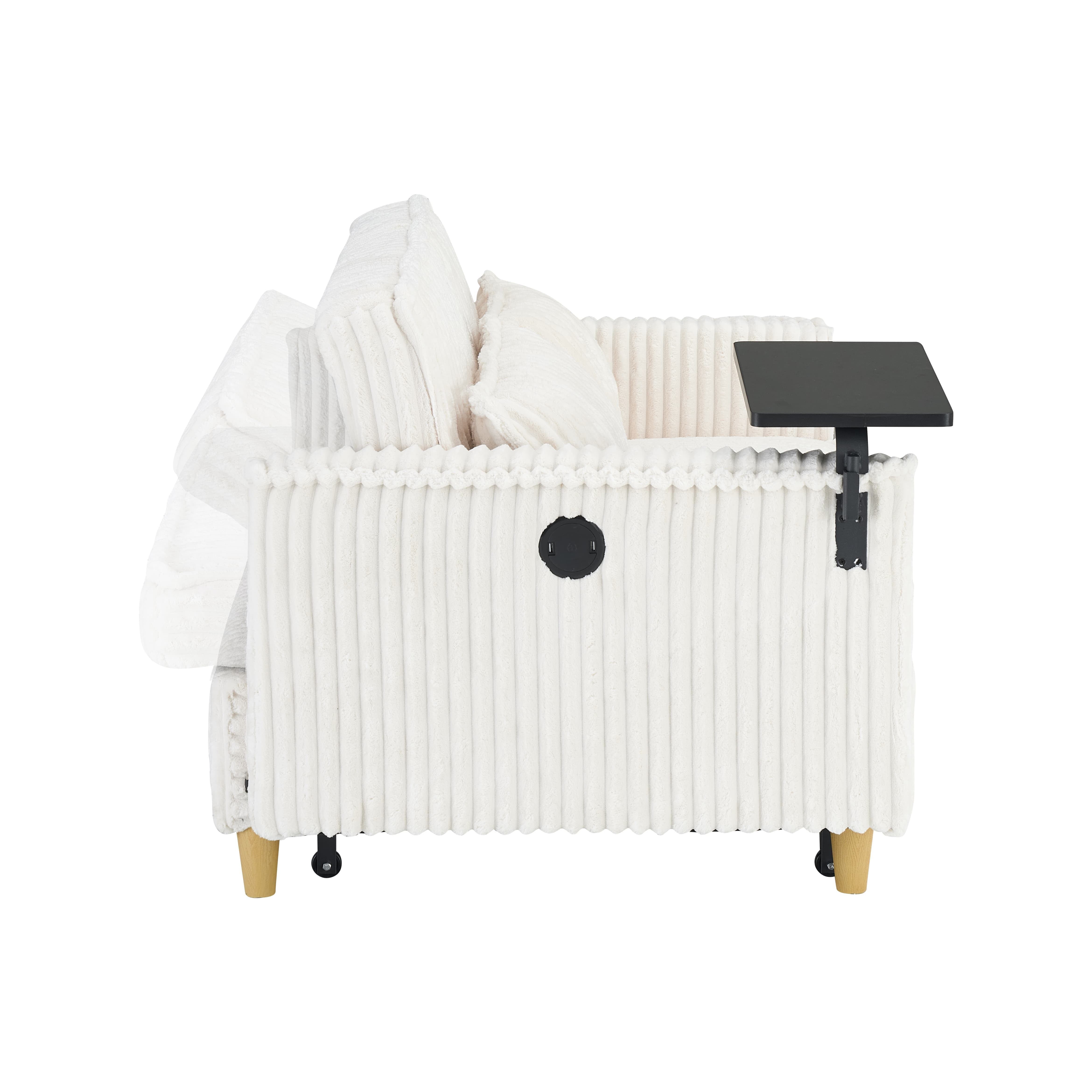 MAYEERTY 54" Pull Out Corduroy Sofa Bed with a Movable Tabletop and USB Ports, Loveseat Sleeper for Apartment, Living Room, Small Space, Beige