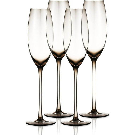 Colored Champagne Flutes Set of 4 - Elegant Champagne Glasses - 7.3oz (Smoke)