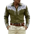thumbnail image 3 of Mens Shirts Casual Allover Print Long Sleeve Button Down Top Western Cowboy Theme Carnival Dress Comfortable Shirt for Men Army Green L, 3 of 5