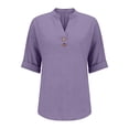 thumbnail image 4 of VJGBEGW Women Cotton Linen Tunic Tops Casual Half Sleeve 1/4 Button V Neck Shirts Loose Fit Summer Beach Vacation Blouse Dark Purple M, 4 of 9