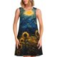 thumbnail image 1 of Easygdp Oil Starry Sky Sunflower para Vestido Transpirable de Mujer, Vestido Suelto de Manga Corta con Pliegues y Bolsillos para el Verano, 1 of 7