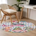 thumbnail image 4 of Spring Gnomes Round Area Rug 4Ft Washable Circle Rugs for Bedroom Dining Room, Farmhhouse Floral Botanical Blue Plaid Non-Slip Carpet Floor Mats Indoor Outdoor Carpet Runner Aesthetic Home Decor, 4 of 8
