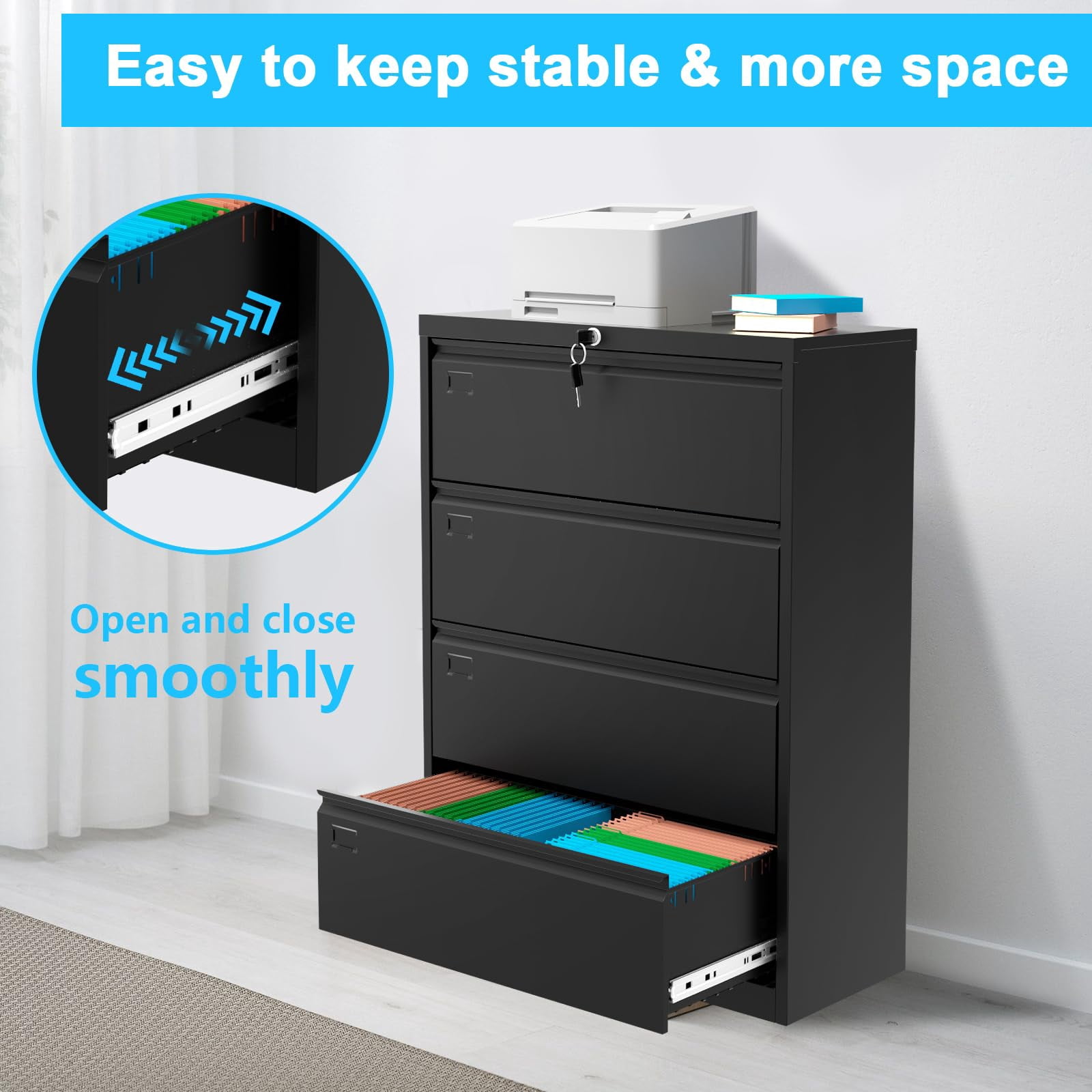 Danolapsi 52inch High 4 Drawer Metal Lateral Filing Cabinet - File Cabinets,Lockable Storage,Organizes Hanging Files (Letter/Legal/F4/A4 Size),Metal Filing Cabinets for Offices,Requires Assembly