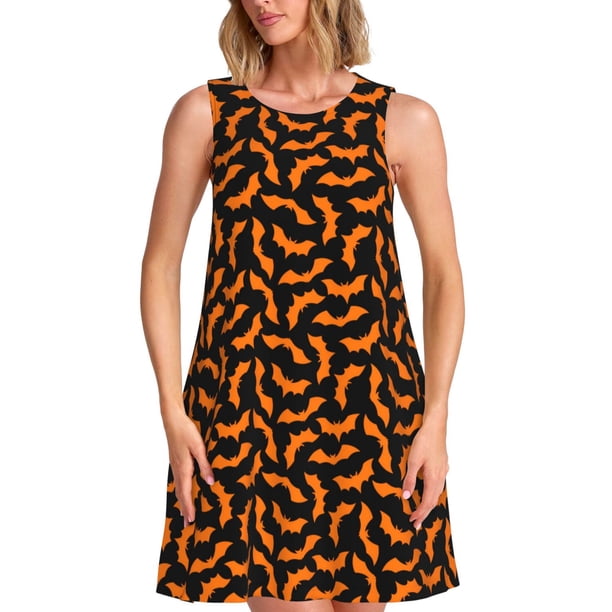 Balery Halloween Bat Vestidos de verano para mujer con estampado: vestido holgado sin mangas, vestido playero informal y cómodo para días calurosos.