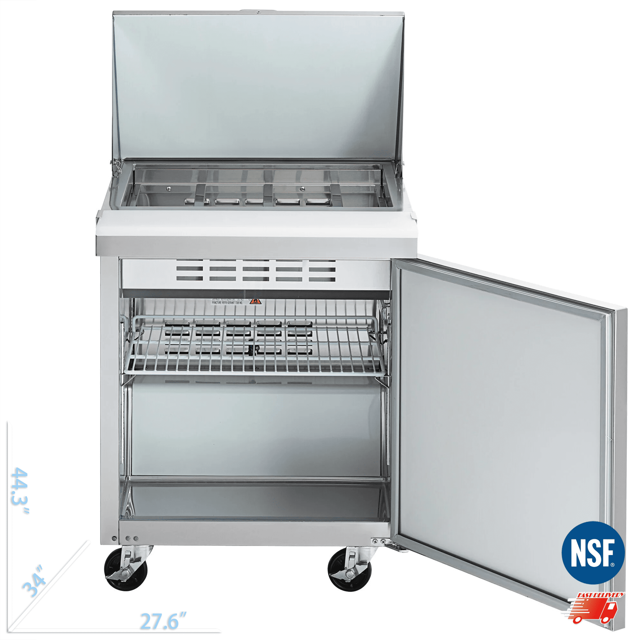Cooler Depot NSF 28-inch Sandwich Prep Table Refrigerator, 7.2 cu ft, Locking Casters, Model ASR-0786