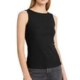 thumbnail image 2 of Womens Sleeveless Racerback High Neck Casual Basic Cotton Ribbed Fitted Tank Top with High Round Neck and Slim Fit Black L, 2 of 6