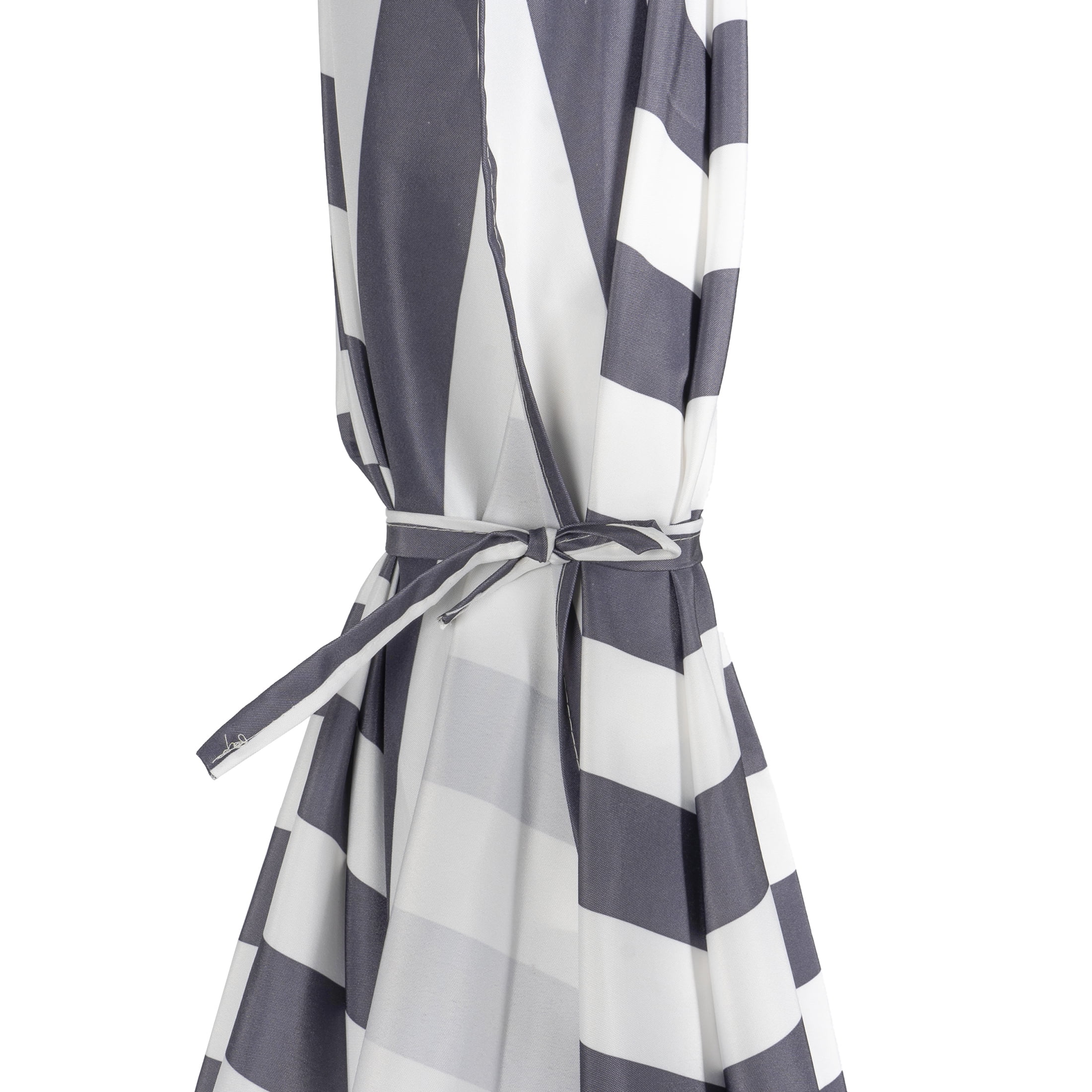 BAYSHORE 9 Ft Half Umbrella with Resin Concrete Base Included for Oudoor Patio, Gray/White Stripe