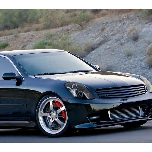 Fit 2005-2006 Infiniti G35 Sedan LED Halo Projector Headlights Lamps Smoke Black