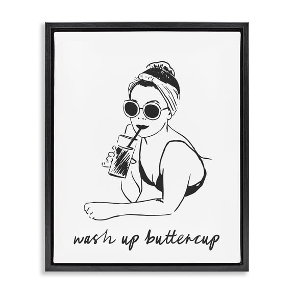 Stupell Industries Wash Up Buttercup Retro Black Framed Floater Canvas Wall Art, design by Lettered and Lined