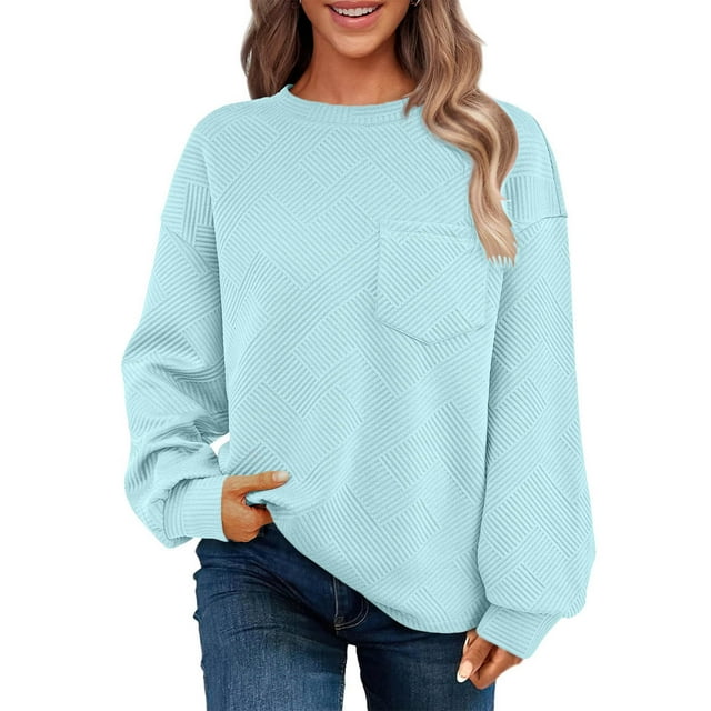 Pisexur Chandail en Molleton pour Femmes Mode Col Rond Côtelé Manches Longues Automne Chandail en Molleton Décontracté Ample Surdimensionné à Capuche Chandail Grande Taille avec Poche Poitrine P-3TG