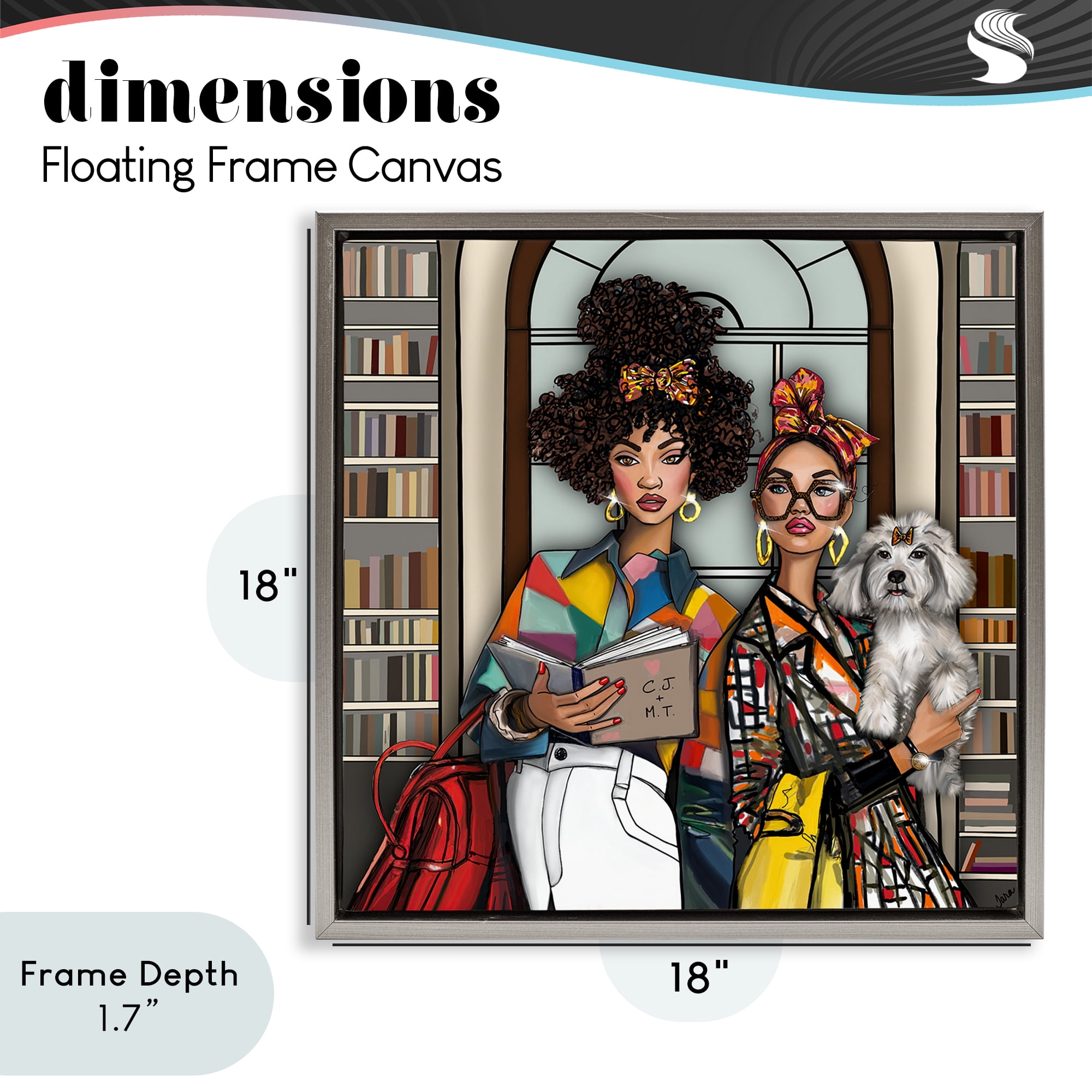 Stupell Industries Bookish Girls at Library Gray Framed Floater Canvas Wall Art, design by Tara Boone