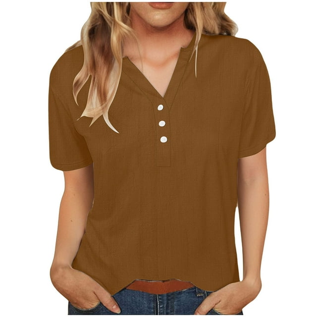 Vestidos Casuales Para Mujer, Blusas De Mujer De Moda Camisa de botones lisa de moda para mujer, blusa holgada con cuello en V para mujer