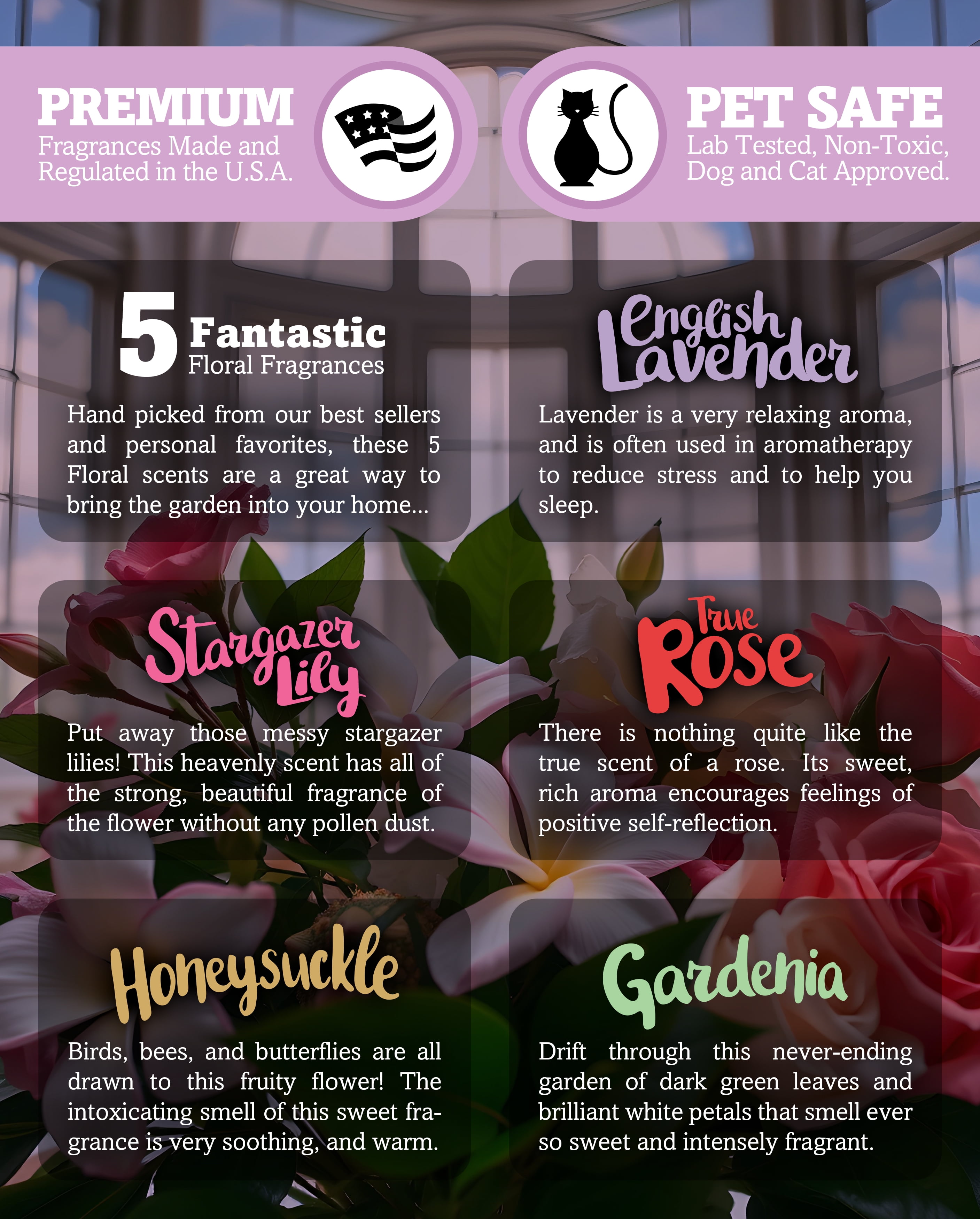 Floral Wax Melts Variety 5 Pack - Formula 117 - 5 Highly Scented 3 Oz. Bars - Made With Natural & Essential Oils - Flower Warmer Wax Cubes
