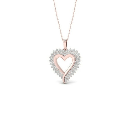 1/2Ct TDW Diamond 10K Rose Gold Heart Necklace