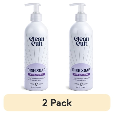 (2 pack) Cleancult Dish Soap, Refillable Aluminum Bottle, Fresh Rain, 16 fl oz