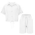 thumbnail image 5 of Atogsazn Women's 2PC Linen Set Casual Button Down Short Sleeve Shirt Drawstring Shorts Outfit Clothes 01-White XL, 5 of 7