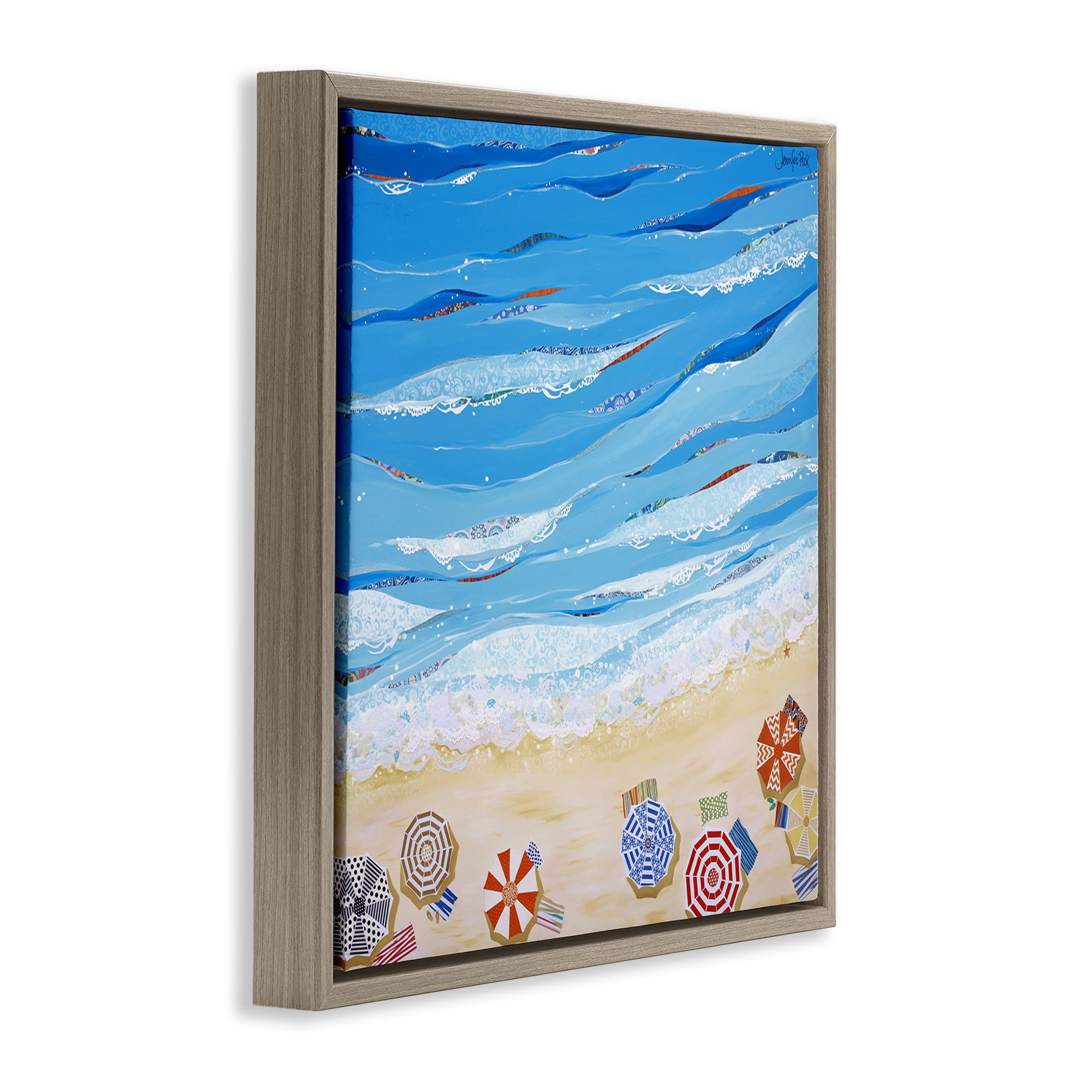 Stupell Industries Made In The Shade Beach Landscape Painting Brown Floater Framed Canvas Art Print Wall Art, 18 x 18