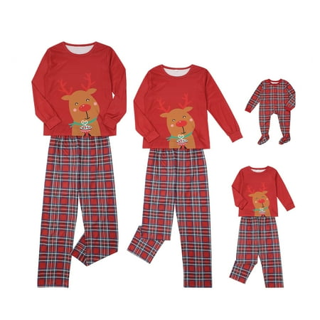 

JBEELATE Family Christmas Pajamas Matching Set Holiday Deer Pyjamas Dad Mom Kids Pullover Tops Plaid Pants Sleepwear Loungewear Red