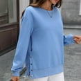 thumbnail image 4 of safuny Womens Oversized Sweatshirt Crewneck Long Sleeve Pullover Sweatshirts Solid Color Split Hem with Button Blue _k L, 4 of 9