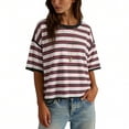 thumbnail image 2 of Byworldtasic Oversized Striped T-Shirts for Women Summer Color Block Short Sleeve Tops Drop Shoulder Boxy Tees, 2 of 8
