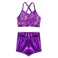 thumbnail image 3 of renvena Kids Girls Basic 2 Piece Active Dancewear Outfit Sequined Crop Top and Shorts Set, 3 of 7