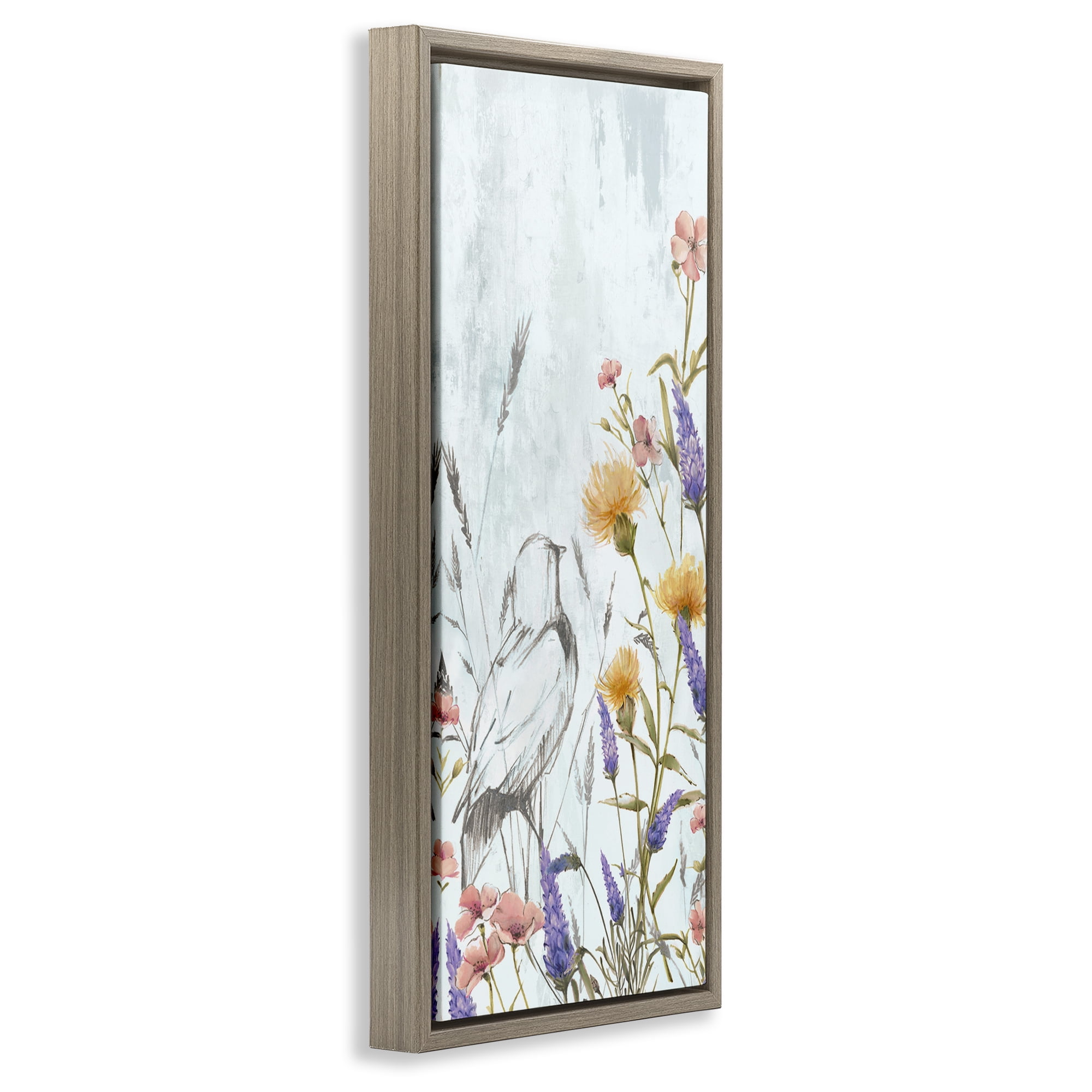 Stupell Industries Bird Outline with Wildflowers Plants & Flowers Painting Brown Floater Framed Canvas Art Print Wall Art, 14 x 31
