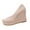 Beige, variant on Womens Platform Evening Suede Slip On Dress Solid Round Toe Wedge High Heel Pumps Shoes Beige