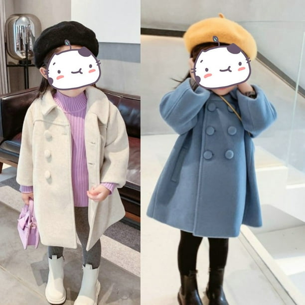 Abrigo de lana de longitud media para niños que combina con todo Abrigo de invierno grueso con doble botonadura para niñas