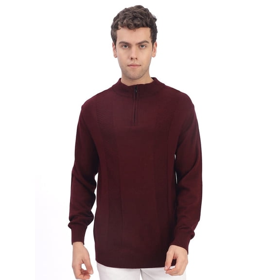 Cavardi Casual Men’s Half Zipper Sweater – Maroon | L