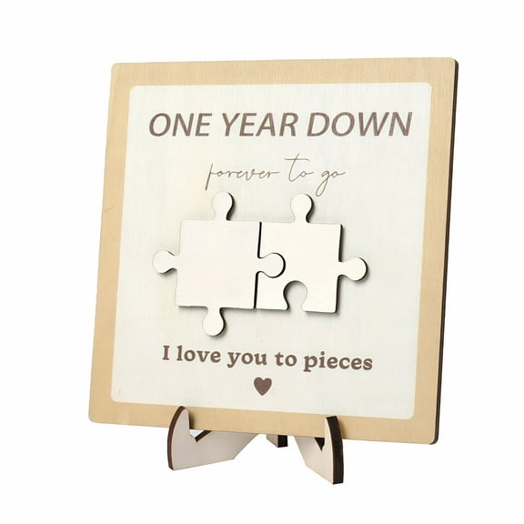 LAMIRO 1 Year Anniversary Picture Frame Gifts for Couples Unique Wooden Sign With Engraved Puzzle 1st Anniversary Frame for Her Him Girlfriend Boyfriend