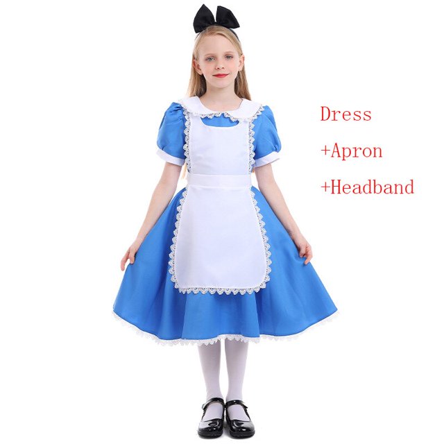 Disney Girls Alice fiesta de cumpleaños vestido de princesa Sissy Maid Lolita niños Alicia en el país de las Maravillas Cosplay disfraz mucama ropa trajes 6T (etiqueta 130) Gao Jinjia LED