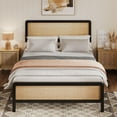 thumbnail image 2 of GloryStar Boho Full Size Rattan Platform Bed, Sturdy Black Metal Frame with Headboard & Footboard, Under-Bed Storage Space, 2 of 7