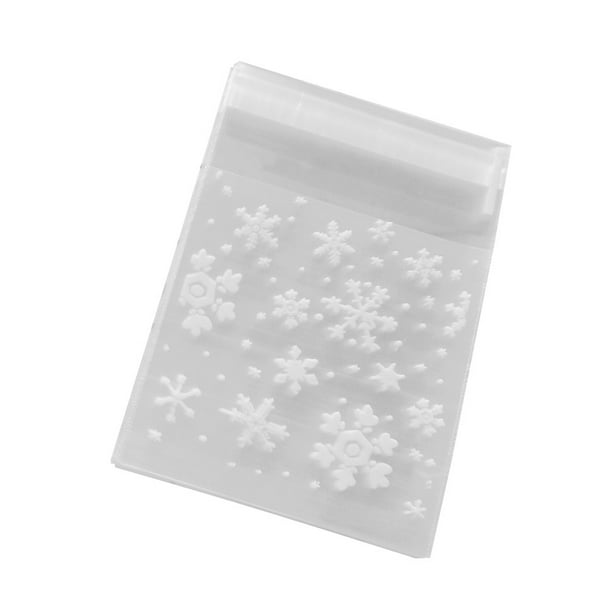 EeaseMX 200 bolsas de plástico transparentes con forma de copos de nieve blancos, con cierre autoadhesivo, para dulces, galletas y postres (10 x 10)