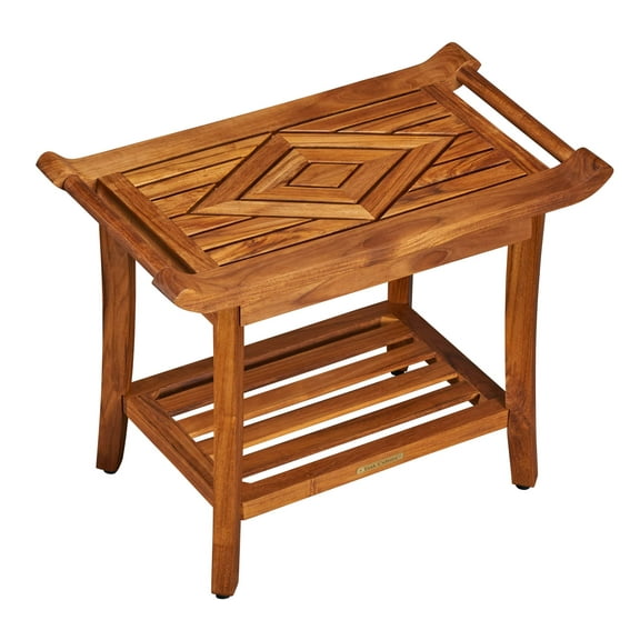 Luxury Teak Shower Bench Stool Seat with Leveling Feet, Waterproof, Teak Oil Finish, 25x19x14 for Bathroom, Spa, Sauna, Pool Deck, Patio, Garden, RV
